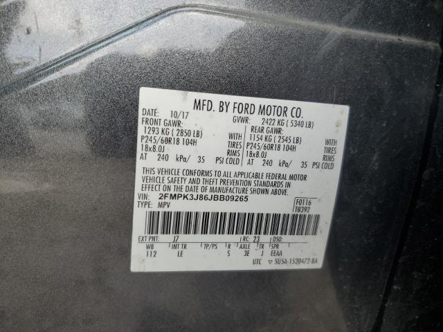 2FMPK3J86JBB09265 - 2018 FORD EDGE SEL ნაცრისფერი ფოტო 13