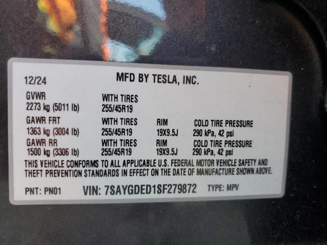 7SAYGDED1SF279872 - 2025 TESLA MODEL Y გრაფიტი ფოტო 13