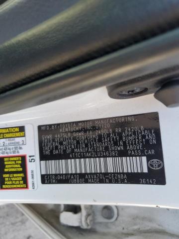 4T1C11AK2LU346382 - 2020 TOYOTA CAMRY LE WHITE photo 12