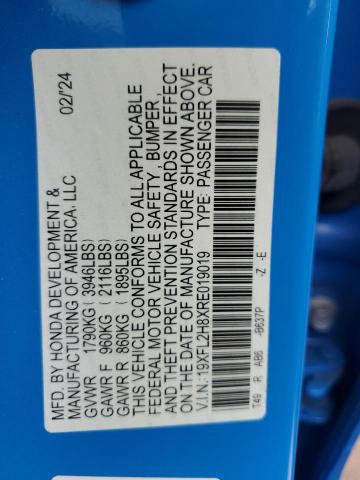 19XFL2H8XRE019019 - 2024 HONDA CIVIC SPORT BLUE photo 13