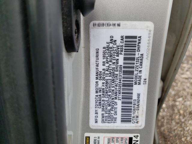2T1KR32E84C313589 - 2004 TOYOTA COROLLA MA XR SILVER photo 12