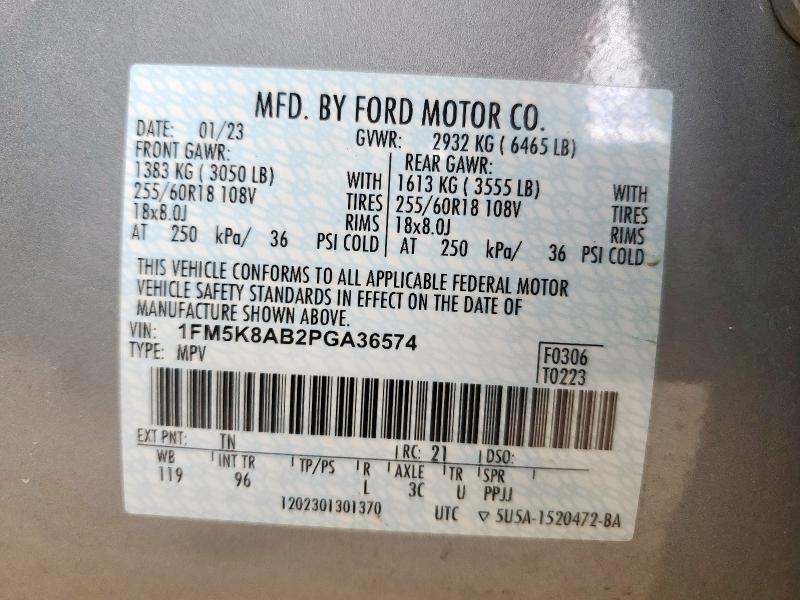 1FM5K8AB2PGA36574 - 2023 FORD EXPLORER POLICE INTERCEPTOR GRAY photo 12