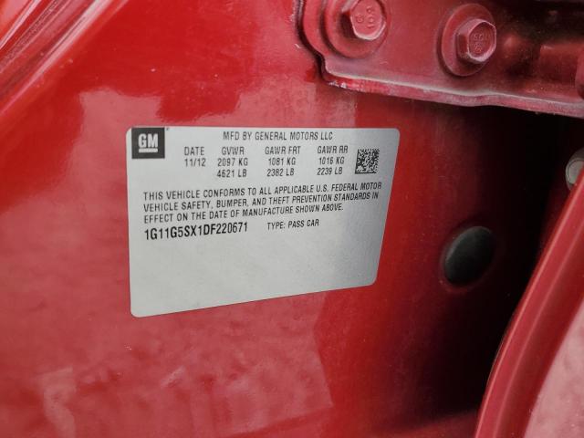 1G11G5SX1DF220671 - 2013 CHEVROLET MALIBU 3LT RED photo 12