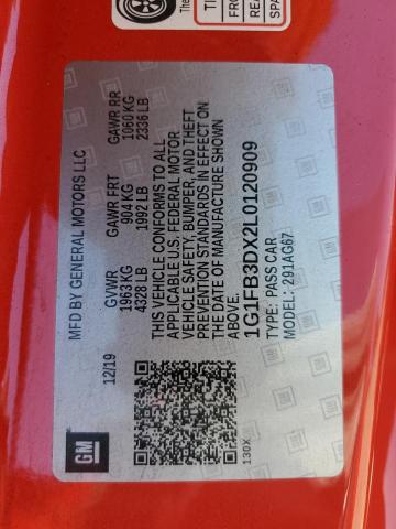 1G1FB3DX2L0120909 - 2020 CHEVROLET CAMARO LS RED photo 12