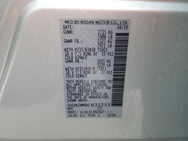 5N1DR2MM8KC631253 - 2019 NISSAN PATHFINDER S SILVER photo 13