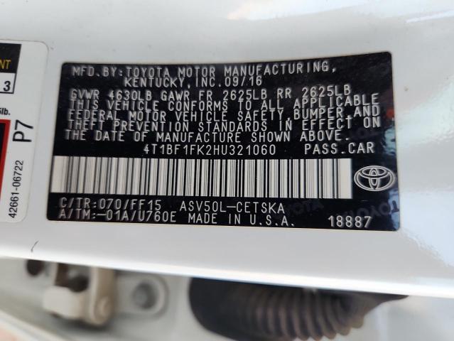 4T1BF1FK2HU321060 - 2017 TOYOTA CAMRY LE WHITE photo 12