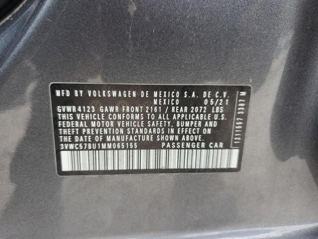 3VWC57BU1MM065155 - 2021 VOLKSWAGEN JETTA S 灰色 照片 12