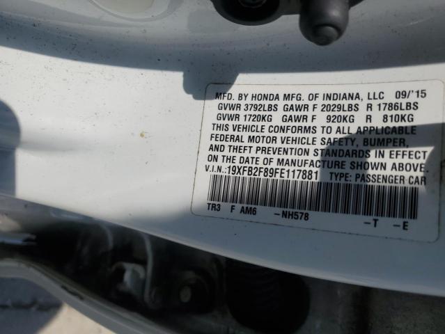 19XFB2F89FE117881 - 2015 HONDA CIVIC EX თეთრი ფოტო 12