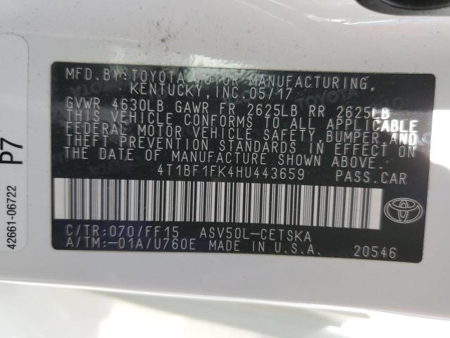 4T1BF1FK4HU443659 - 2017 TOYOTA CAMRY LE 白色 照片 13
