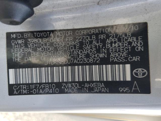 JTDKN3DU7A0230872 - 2010 TOYOTA PRIUS GRAY photo 12