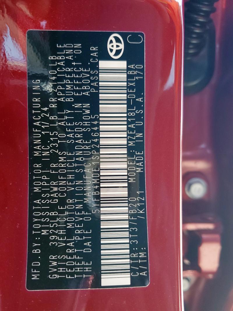 5YFB4MDE1SP246445 - 2025 TOYOTA COROLLA LE RED photo 12