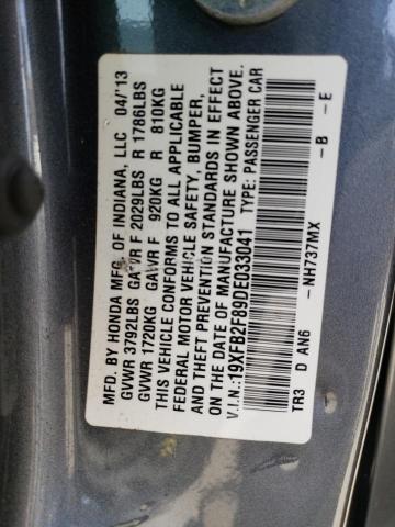 19XFB2F89DE033041 - 2013 HONDA CIVIC EX GRAY photo 12