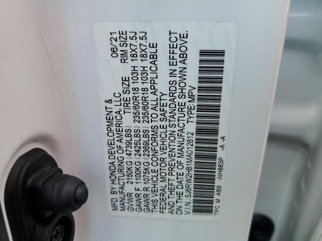 5J6RW2H81MA012812 - 2021 HONDA CR-V EXL WHITE photo 13