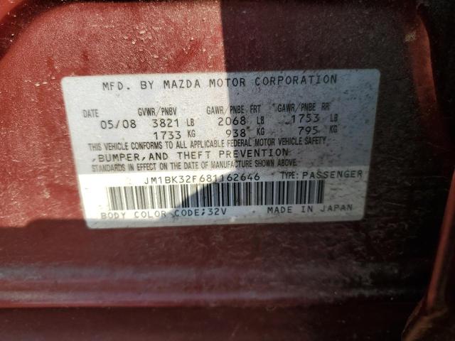 JM1BK32F681162646 - 2008 MAZDA 3 I RED photo 13
