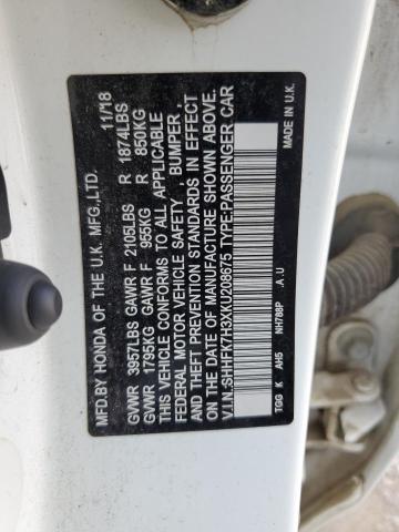 SHHFK7H3XKU208675 - 2019 HONDA CIVIC LX თეთრი ფოტო 13