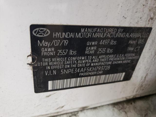 5NPE34AF5KH793728 - 2019 HYUNDAI SONATA LIMITED WHITE photo 12