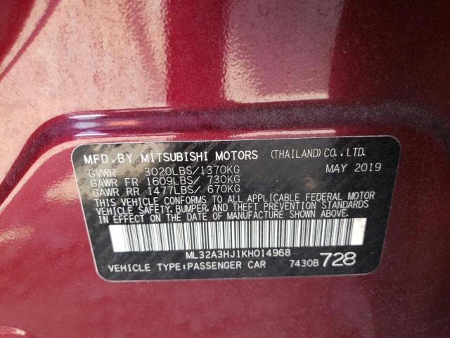 ML32A3HJ1KH014968 - 2019 MITSUBISHI MIRAGE ES MAROON photo 12