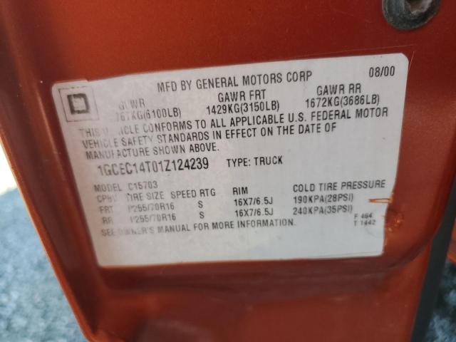 1GCEC14T01Z124239 - 2001 CHEVROLET SILVERADO C1500 ORANGE photo 12