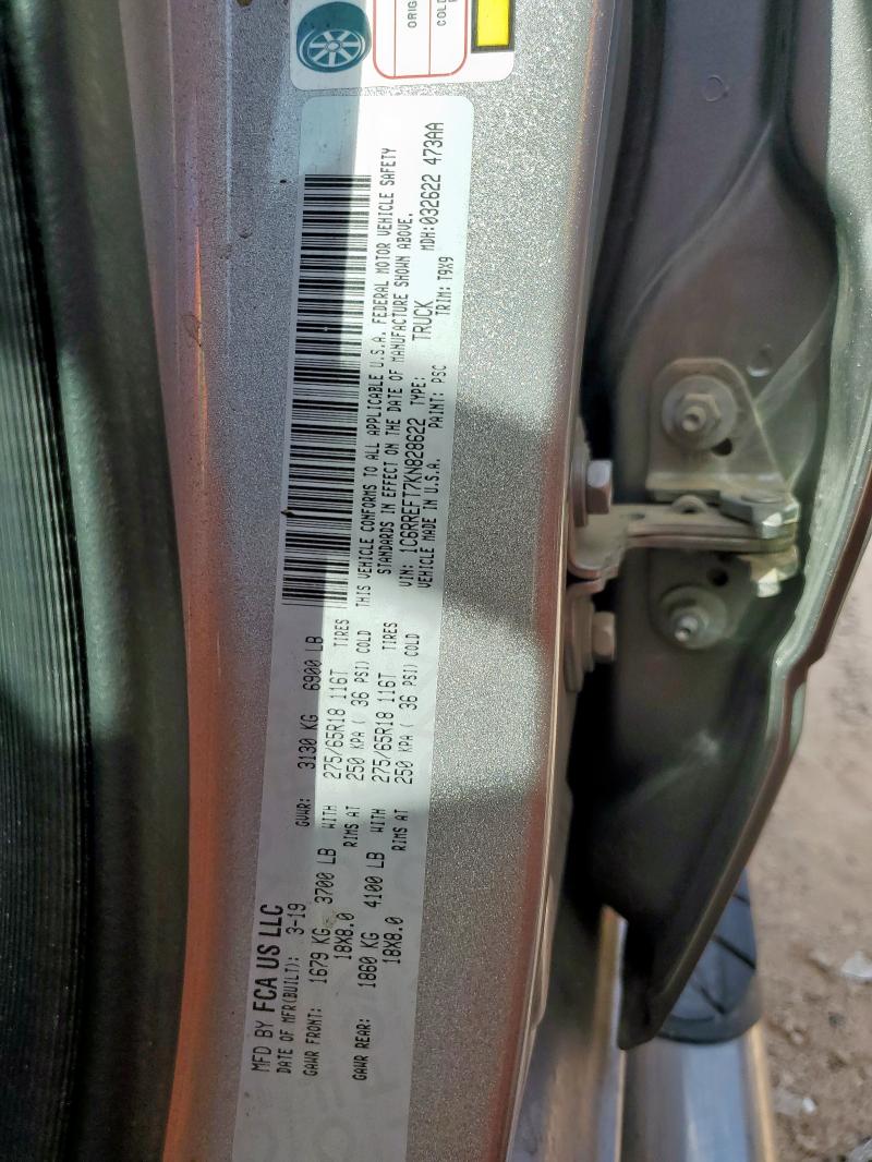 1C6RREFT7KN828622 - 2019 RAM 1500 BIG HORN/LONE STAR GRAY photo 12