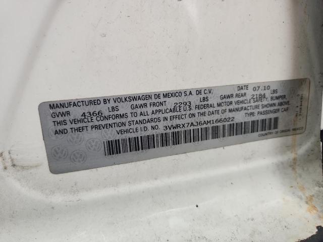 3VWRX7AJ6AM166022 - 2010 VOLKSWAGEN JETTA SE 白色 照片 12