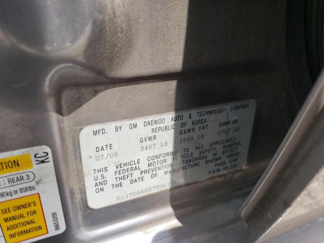 KL1TD56667B061255 - 2007 CHEVROLET AVEO BASE SILVER photo 12