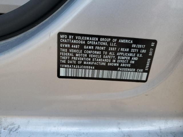 1VWBA7A33JC005844 - 2018 VOLKSWAGEN PASSAT SE SILVER photo 12