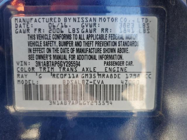 3N1AB7AP6GY295594 - 2016 NISSAN SENTRA S BLUE photo 12