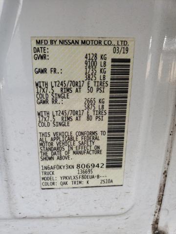 1N6AF0KY3KN806942 - 2019 NISSAN NV 2500 S WHITE photo 12