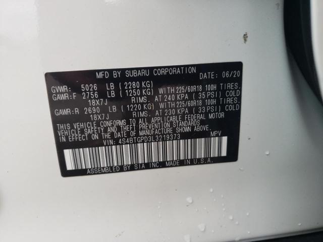 4S4BTGPD3L3219373 - 2020 SUBARU OUTBACK TOURING LDL თეთრი ფოტო 12