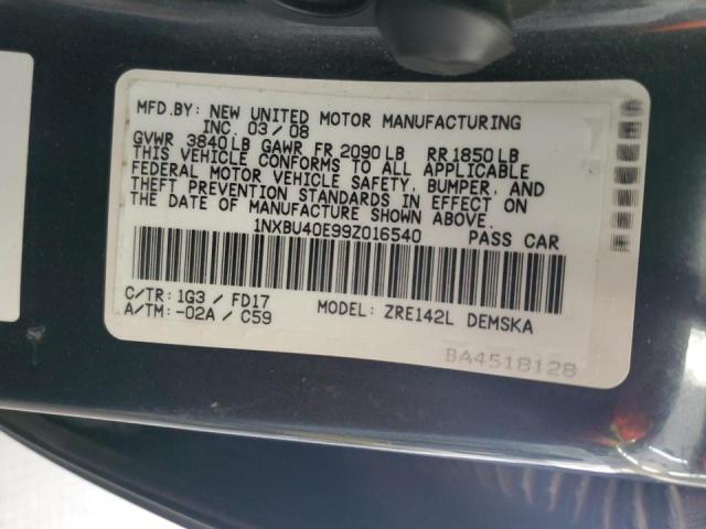 1NXBU40E99Z016540 - 2009 TOYOTA COROLLA BASE Grafit fotoğraf 12