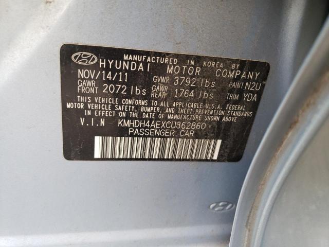 KMHDH4AEXCU362860 - 2012 HYUNDAI ELANTRA GLS BLUE photo 12