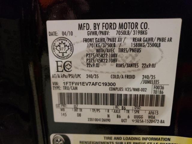 1FTFW1EV7AFC19300 - 2010 FORD F150 SUPERCREW BLACK photo 12