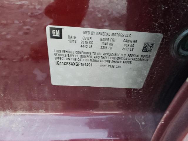 1G11C5SAXGF151491 - 2016 CHEVROLET MALIBU LIM LT 勃艮第红 照片 12