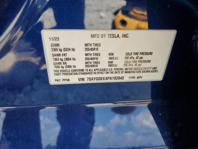7SAYGDEE4PA193940 - 2023 TESLA MODEL Y Синий фото 13