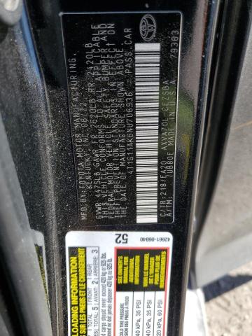 4T1G11AK6NU706936 - 2022 TOYOTA CAMRY SE შავი ფოტო 12