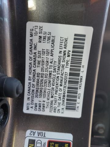 2HKRM4H73EH620727 - 2014 HONDA CR-V EXL GRAY photo 12