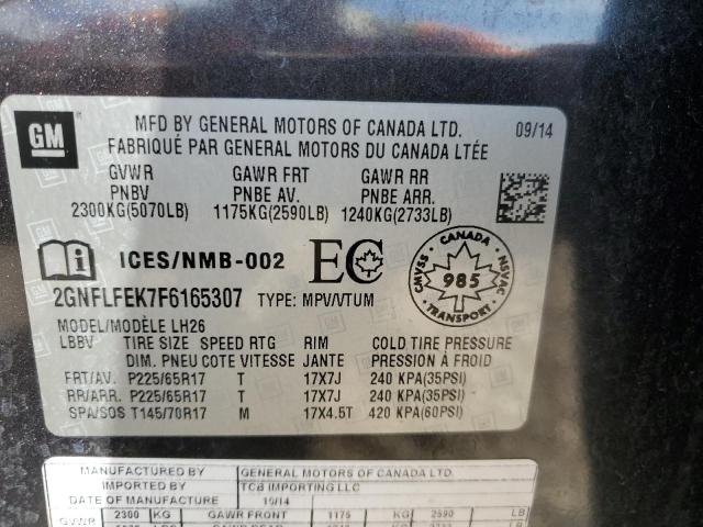 2GNFLFEK7F6165307 - 2015 CHEVROLET EQUINOX LT CHARCOAL photo 13