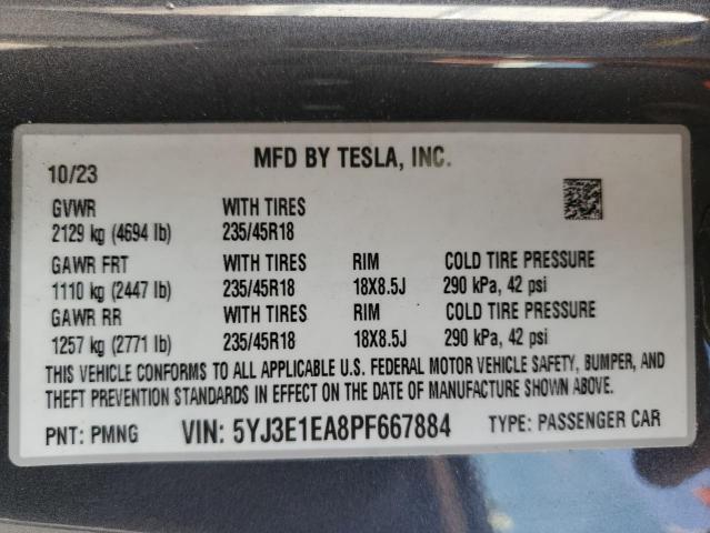 5YJ3E1EA8PF667884 - 2023 TESLA MODEL 3 Boz foto 13