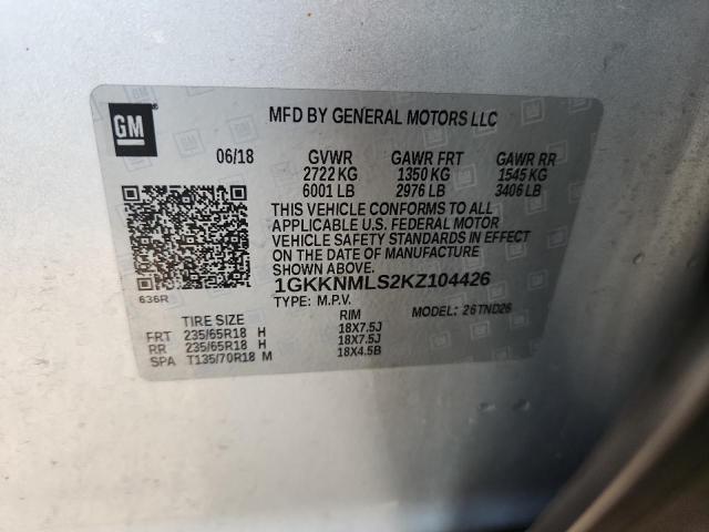1GKKNMLS2KZ104426 - 2019 GMC ACADIA SLT-1 SILVER photo 13