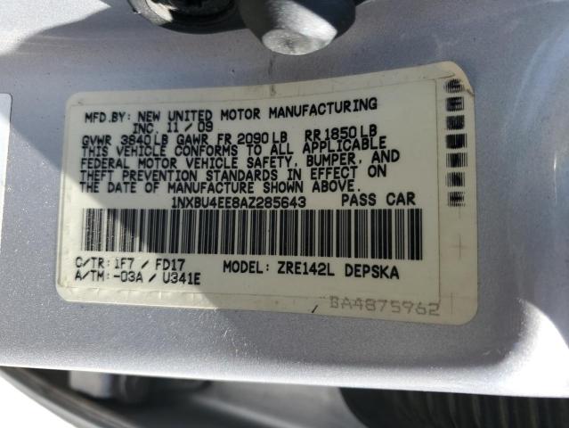 1NXBU4EE8AZ285643 - 2010 TOYOTA COROLLA BASE SILVER photo 13