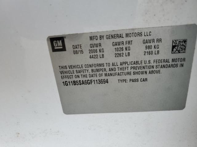 1G11B5SA6GF113694 - 2016 CHEVROLET MALIBU LIM LS WHITE photo 12