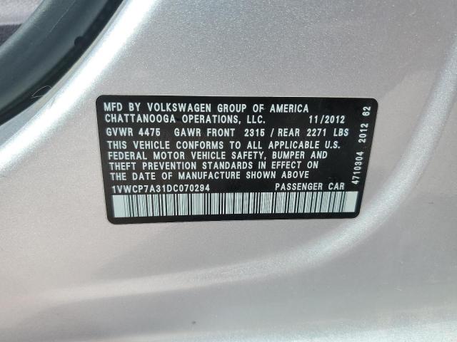 1VWCP7A31DC070294 - 2013 VOLKSWAGEN PASSAT SEL ნაცრისფერი ფოტო 12