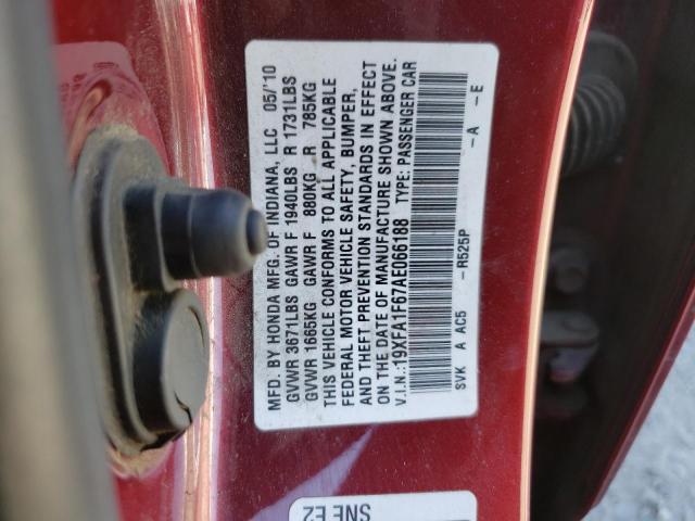 19XFA1F67AE066188 - 2010 HONDA CIVIC LX-S MAROON photo 12
