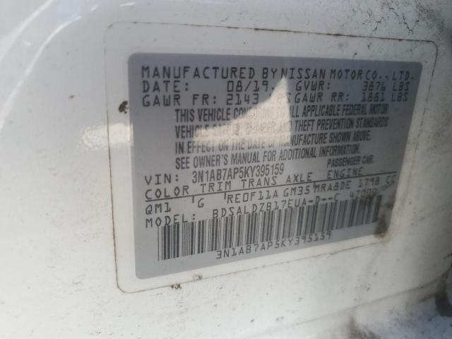 3N1AB7AP5KY395159 - 2019 NISSAN SENTRA S WHITE photo 12