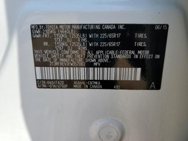 2T3RFREV3FW357062 - 2015 TOYOTA RAV4 XLE WHITE photo 13