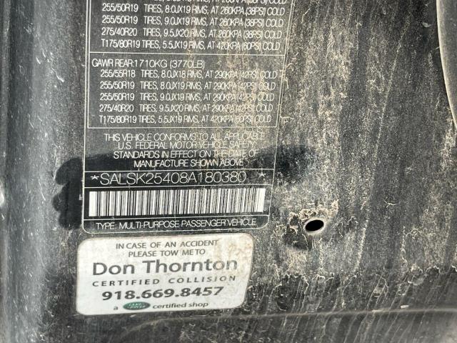 SALSK25408A180380 - 2008 LAND ROVER RANGE ROVE HSE BLACK photo 10