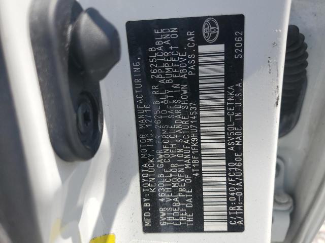 4T1BF1FK9HU714537 - 2017 TOYOTA CAMRY LE WHITE photo 12