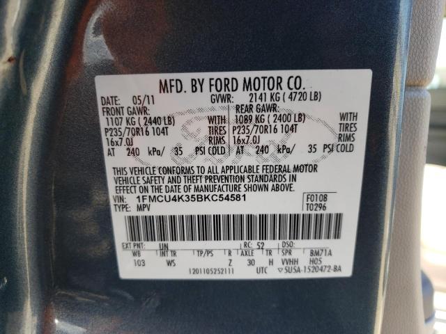 1FMCU4K35BKC54581 - 2011 FORD ESCAPE HYBRID BLUE photo 12