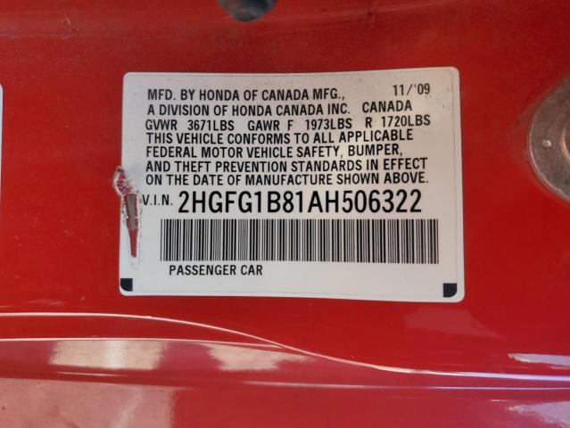 2HGFG1B81AH506322 - 2010 HONDA CIVIC EX Qırmızı foto 13