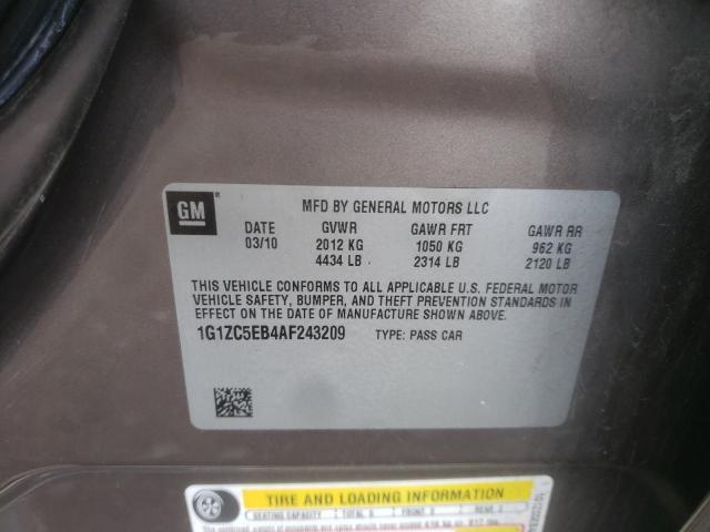 1G1ZC5EB4AF243209 - 2010 CHEVROLET MALIBU 1LT TAN photo 12